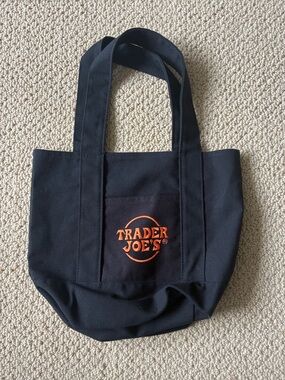 New Never Used Trader Joe’s Black Canvas Tote Bag with Orange Logo